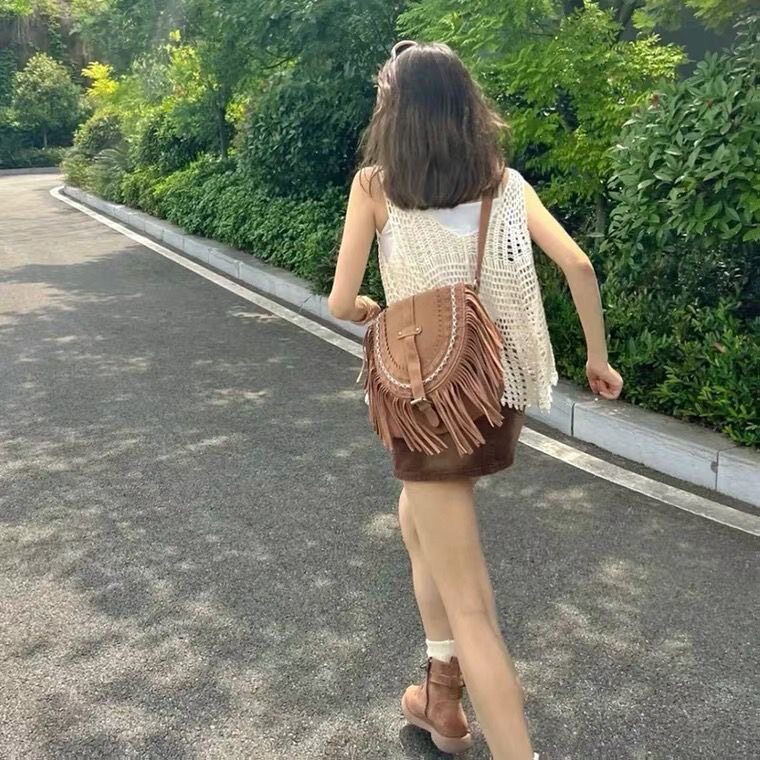 2025新款美式波西米亚流苏包女复古马鞍包时尚潮流单肩小包斜挎包
