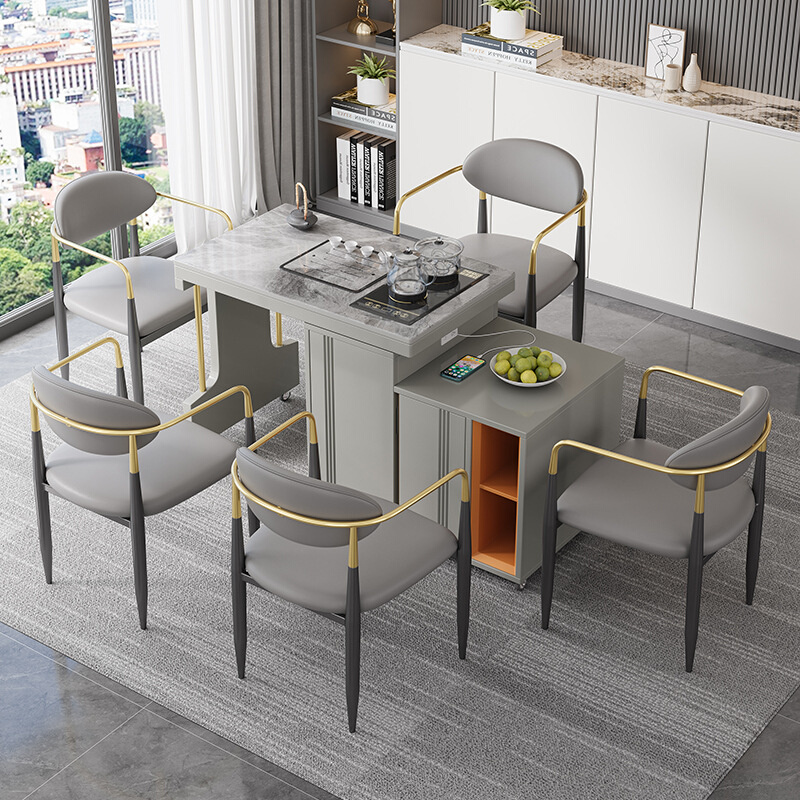 轻奢风岩板伸缩茶桌家用阳台可移动茶几现代简约风小户型泡茶茶台