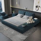 北欧榻榻米棉麻布艺床简约现代主卧床易打理可拆洗布艺双人床