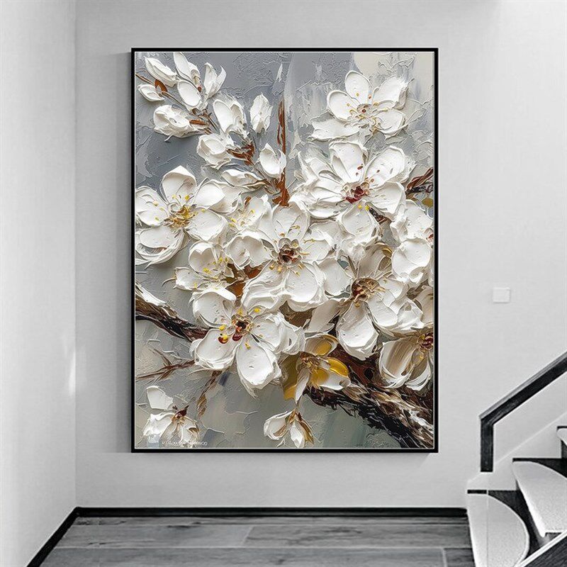 大芬村纯手绘油画中式抽象发财y树花卉客厅装饰画玄关走廊肌理挂