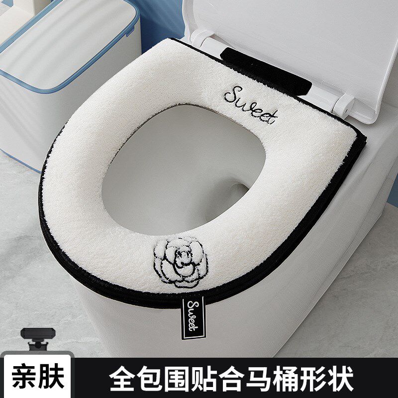 可爱保暖马桶坐垫冬季加绒耐脏马桶套粘贴拉链款R防水马桶圈垫通