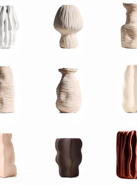 北欧侘寂风素烧陶瓷o花瓶酒店样板间工艺品装饰家居玄关搭配花器