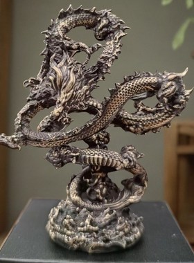 黄铜金属神兽盘龙l神龙手办纯铜龙摆件招财镇宅高档工艺品家居摆