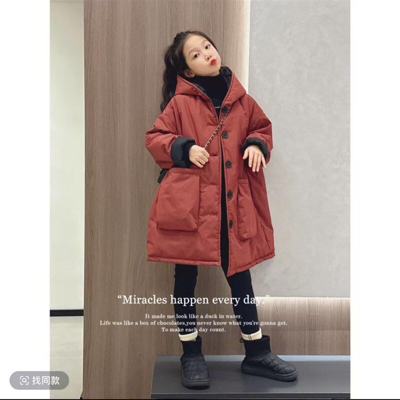 女童保暖棉服加厚款2024冬季韩版休闲显瘦洋气款长款棉衣外套潮