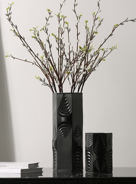简约现代黑色陶瓷花器样板房软装饰品家居客厅电视柜玄.关插花花