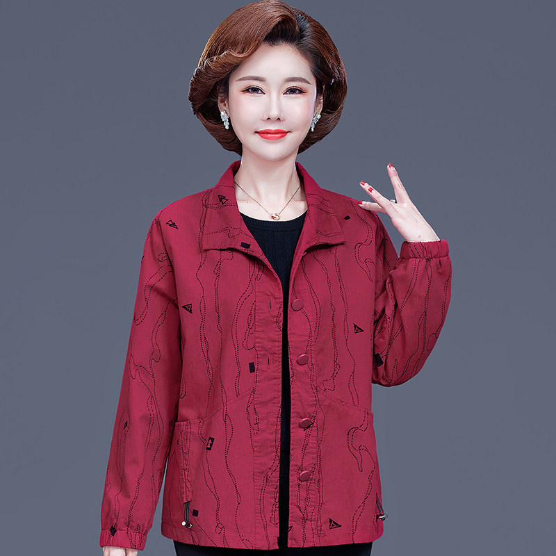 妈妈春装大码外套短款2021新款纯棉50岁女中老年秋季上衣时尚洋气