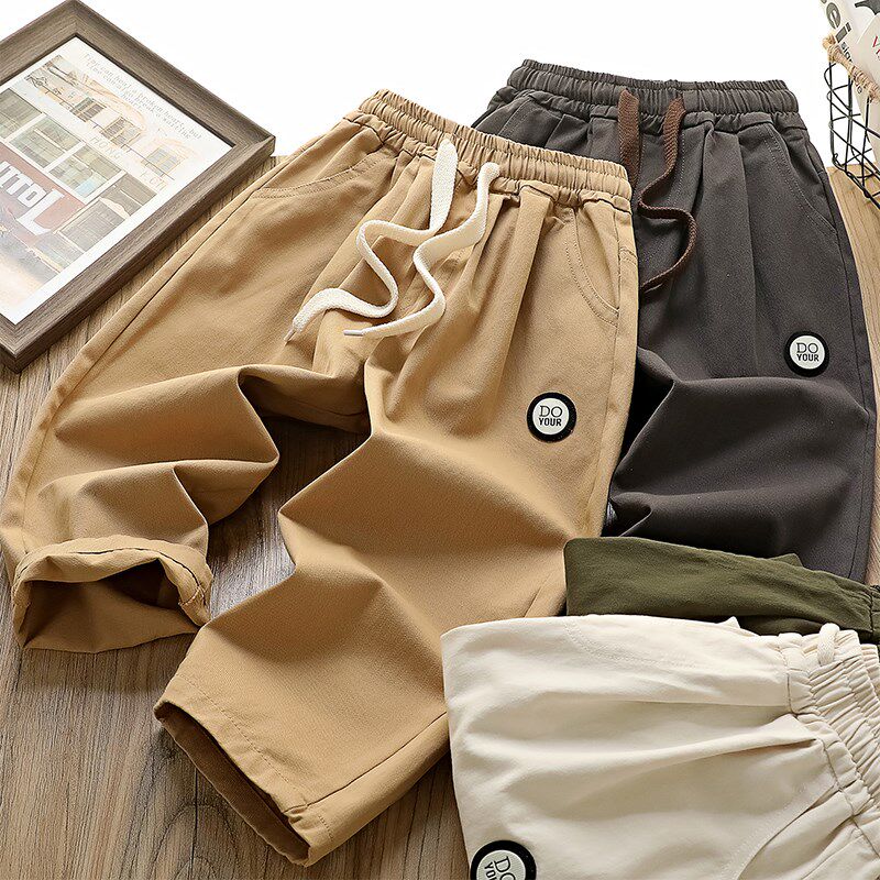 男童纯棉休闲裤春秋儿童潮酷直筒裤2025新款时尚透气男孩春季裤子