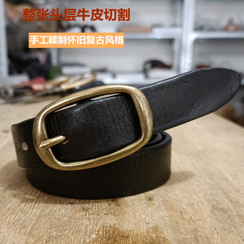 头层牛皮针扣复古女士腰带 手工做旧真皮古铜扣休闲皮带韩版裤带