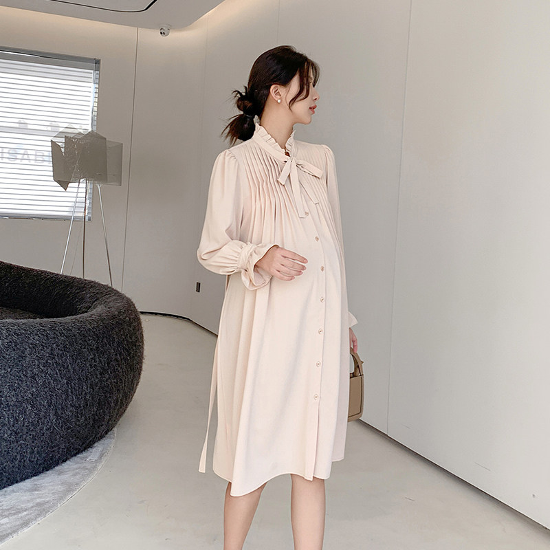 孕妇雪纺连衣裙春装法式高级感春秋款2023新款高品质孕妇装职业装