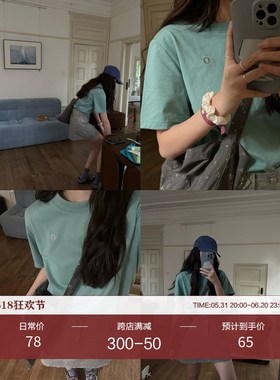 POXFFEE/【O系列正肩T加色】复古圆领短袖T恤女夏季宽松休闲上衣