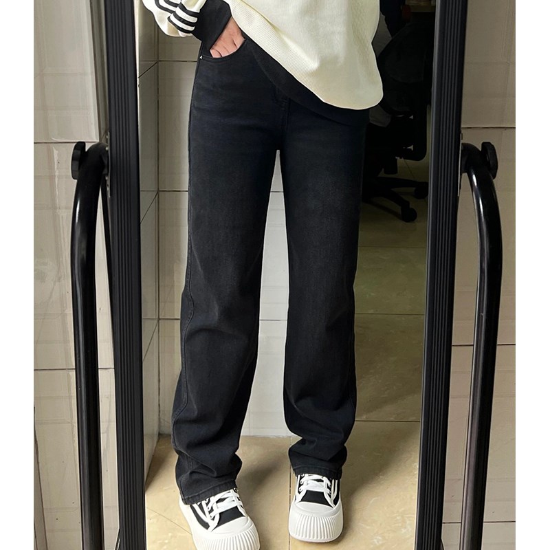 300斤大码女装高腰弹力牛仔裤女胖mm梨型身材遮肉显瘦黑色直筒裤