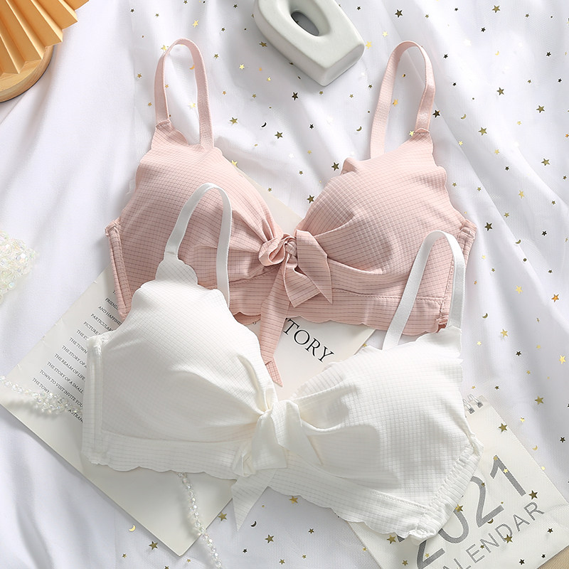 夏季白色内衣女薄款无钢r圈小胸聚拢少女高中学生显胸小收副乳文