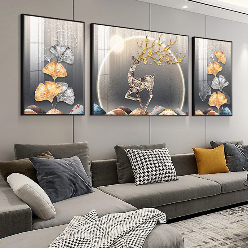 客厅沙发背景墙挂画装饰画现代简约抽象北欧轻奢壁画三Z联晶瓷壁