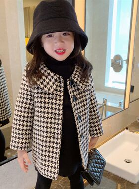 2023秋冬新款女童学院风气质公主毛呢外套洋派中长版呢子大衣儿童