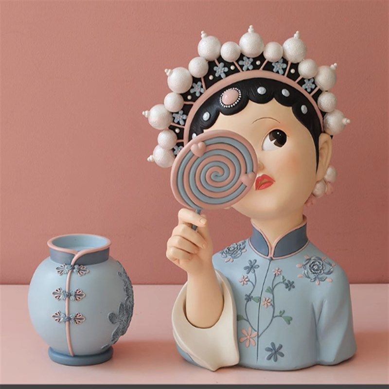 国潮京剧轻奢旗袍客厅玄关装饰品E插花电视柜中式艺术花瓶摆件