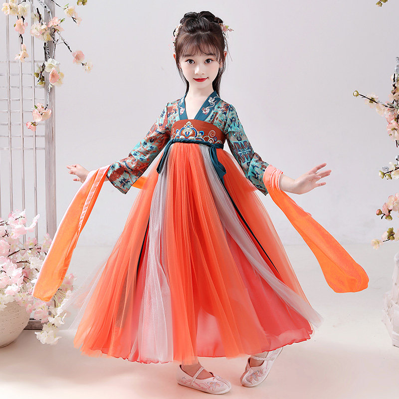 汉服女童连衣裙秋季2022新款儿童古风裙子秋款古装女超仙唐装春秋