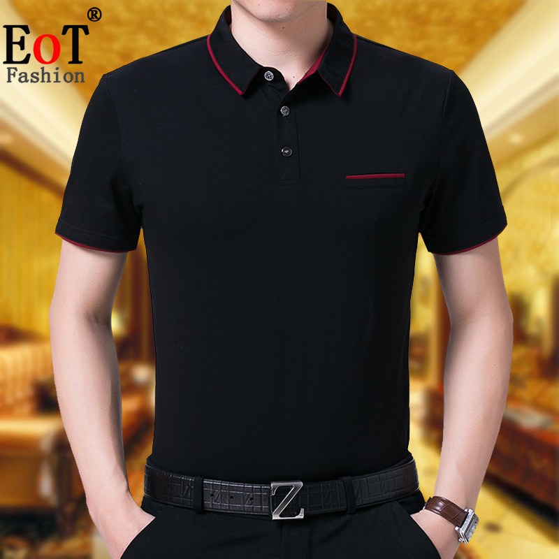 中年短袖T恤男纯棉翻领宽松大码上衣夏季爸爸装半袖体恤衫真口袋