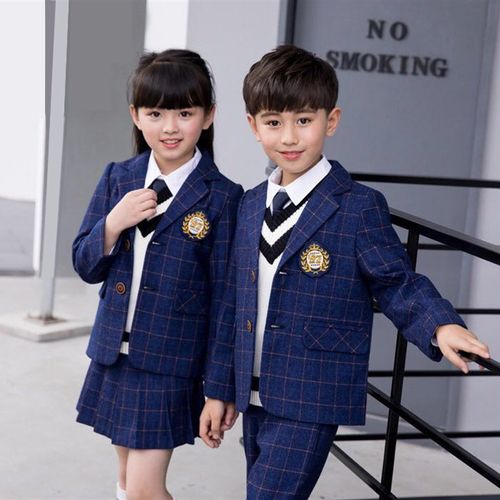 男童格子西装英伦学院风班服小学生礼服儿童校服女童套装裙三件套