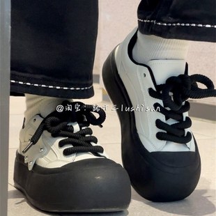 路十三厚底百搭小黑鞋女休闲港风小白鞋2023夏季新款X丑萌大头鞋