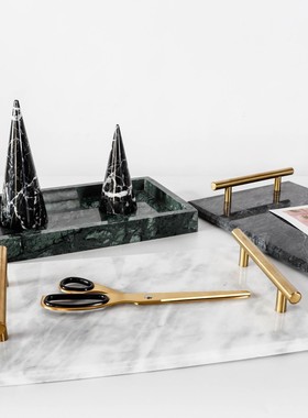 北欧简约天然大i理石托盘手提盘首饰收纳盘卫浴室置物甜品盘子装