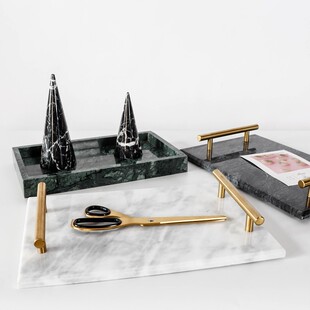 北欧简约天然大i理石托盘手提盘首饰收纳盘卫浴室置物甜品盘子装