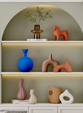 北欧多巴胺莫兰迪色系酒柜摆件客厅电H视柜开放格壁龛软装饰品摆