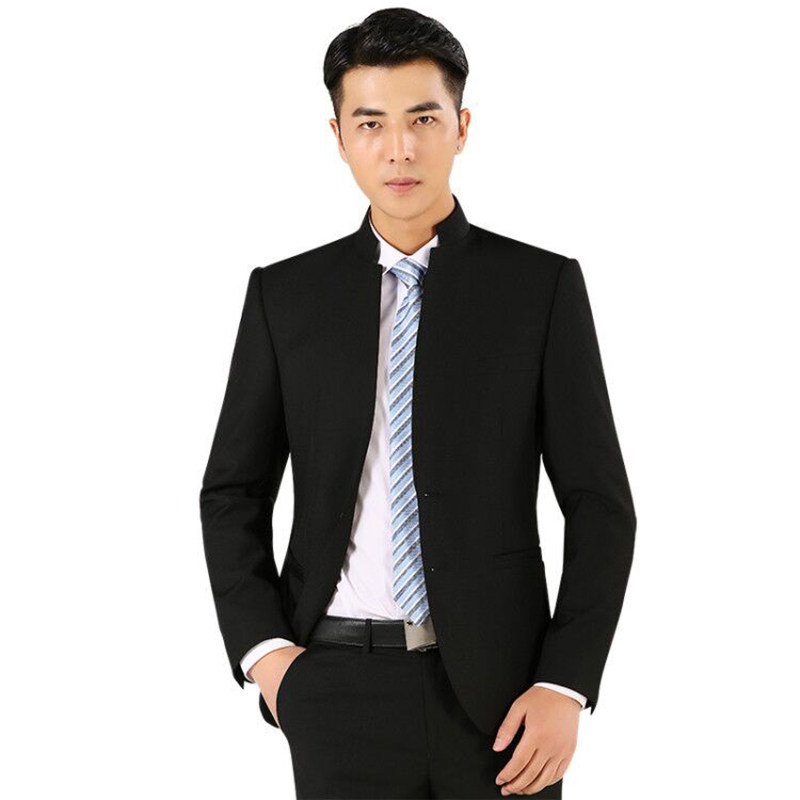 立领西服套装男士修身青年中式西装新郎结婚礼服休闲时尚立领套西