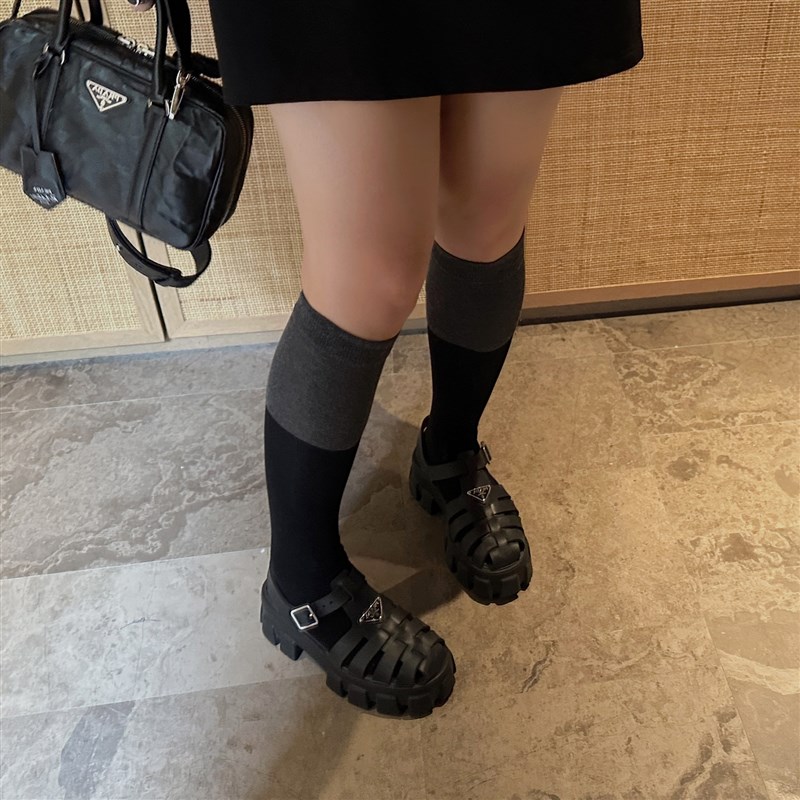 铅笔小鑫大码女装拼色压力百搭中高筒薄款小腿袜弹力袜