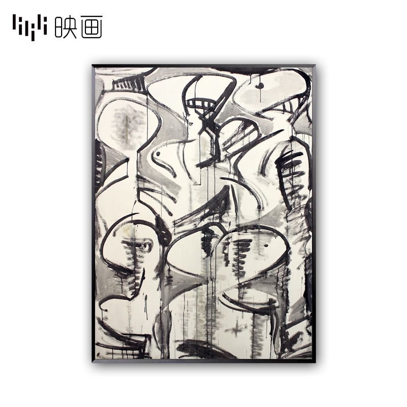 样板房装饰画黑白j抽象艺术画墙面装饰客厅画玻璃挂画大幅喷绘壁图片