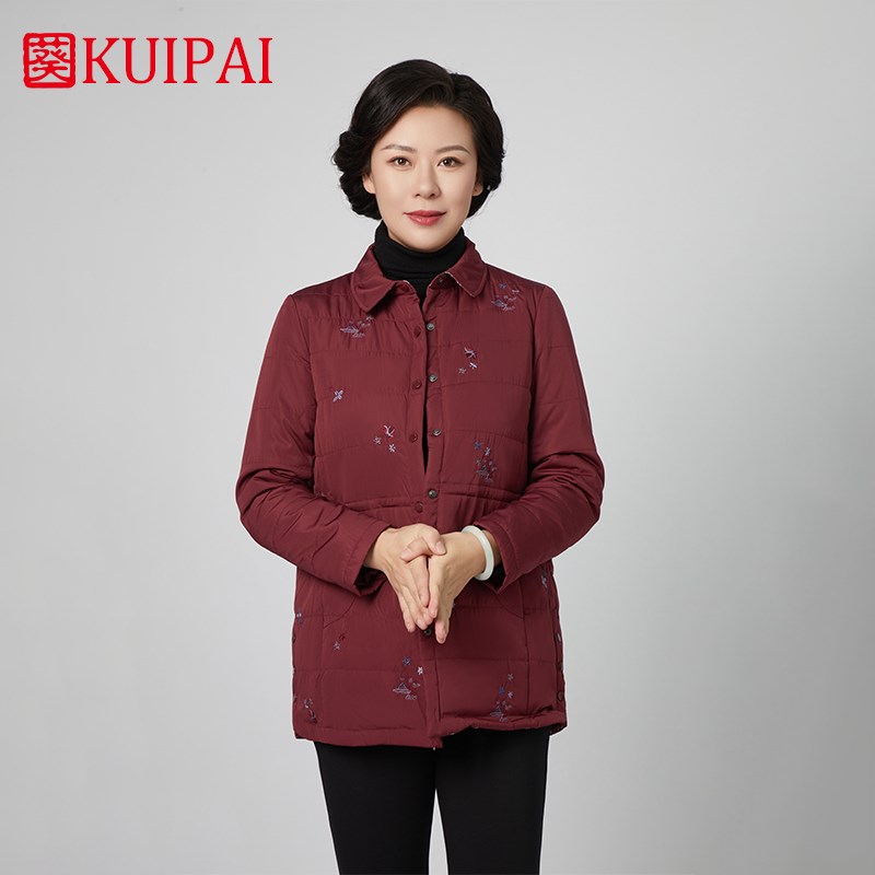 葵牌短款薄棉服女新款中老年妈妈款国风刺绣时尚棉衣外套女
