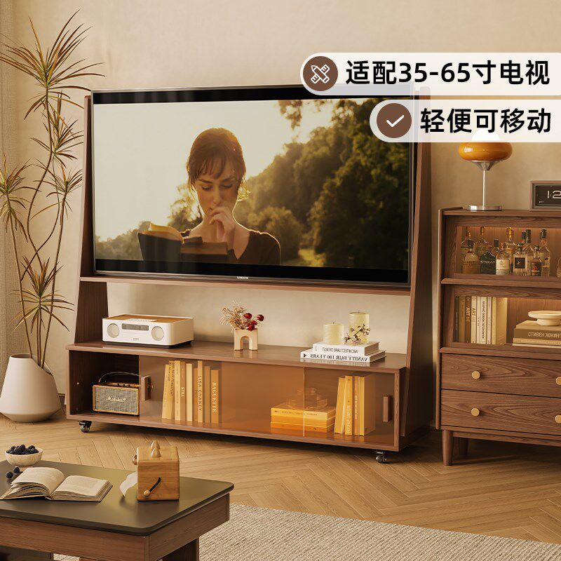 全实木可移动电视柜客厅家用小户型落地式支架电视收纳储物置物架