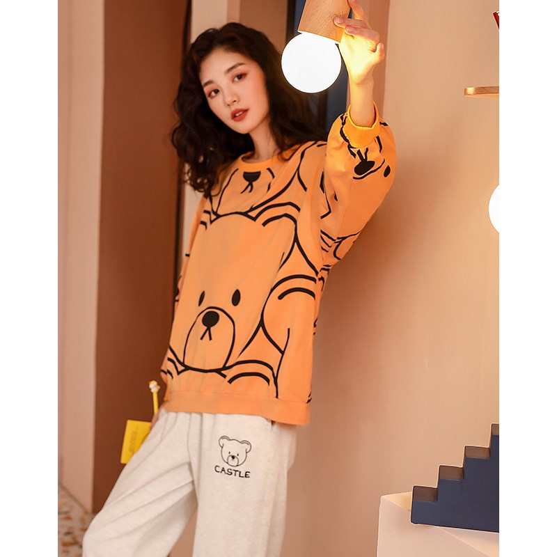 睡衣少女春秋款纯棉长袖可爱套头可外穿出门休闲家U居服全棉套装