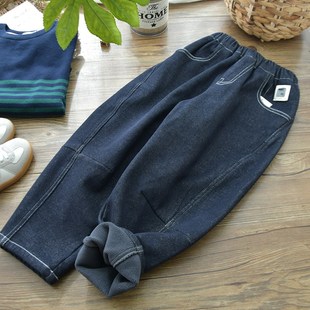男童冬季复合一体加绒牛仔休闲棉裤儿童百搭宽松保暖柔软裤子