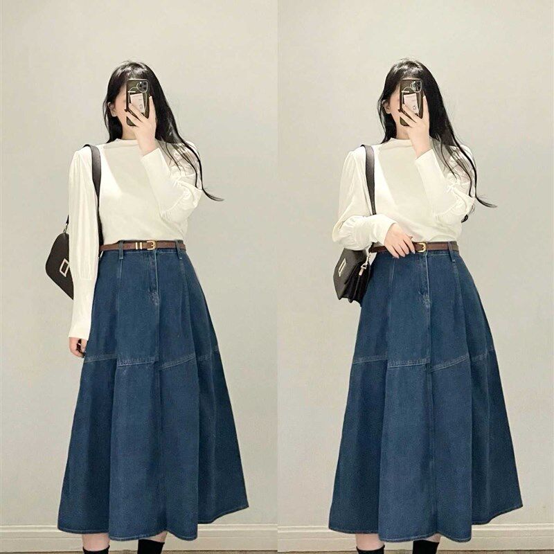 夏季新款2-300斤胖mm大码牛仔半身裙女大摆a字高腰宽松鱼尾长裙潮