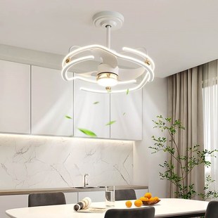 智能餐厅风扇灯奶油风餐桌吊扇灯简约现代卧室电扇灯家用风扇吊灯