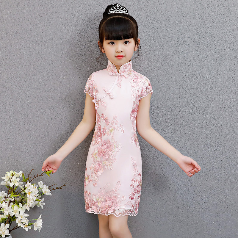 女童旗袍中国风儿童2023新款宝宝粉色演出服小女孩唐装夏季薄款女