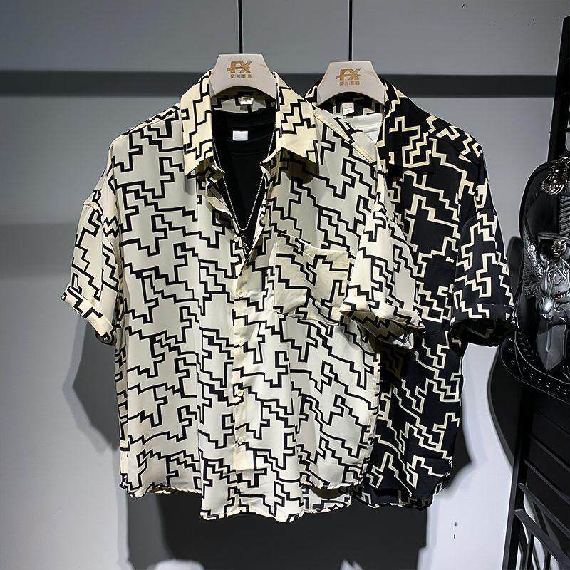 大码300斤高级感短袖衬衫男夏季薄款夏威夷海边穿搭t恤衬衣外套潮