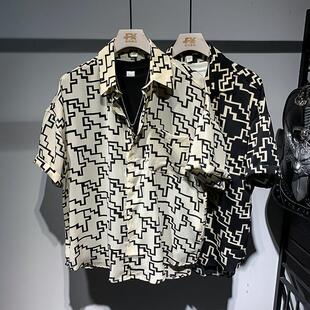 大码300斤高级感短袖衬衫男夏季薄款夏威夷海边穿搭t恤衬衣外套潮