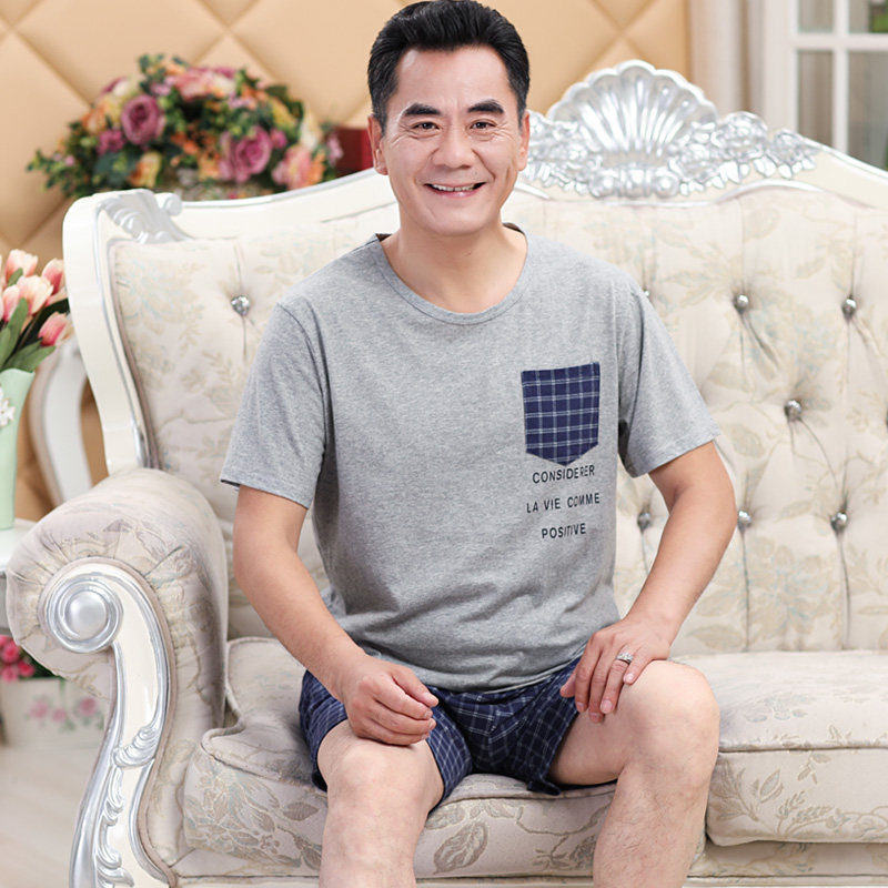 中老年男士睡衣夏季短袖纯棉中年男爸爸I加大码老人薄款家居服套