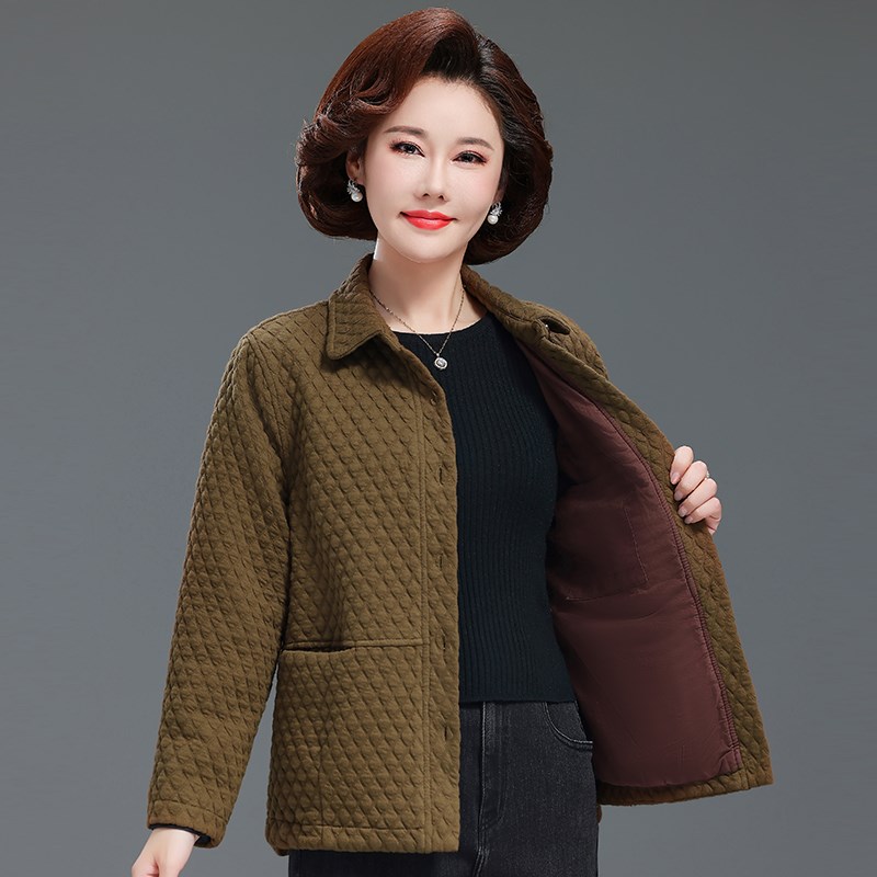 妈妈短款纯棉外套中老年女春秋新款时尚风衣老太太夹克宽松奶奶装
