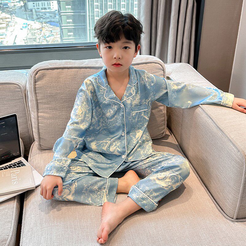 男童睡衣春秋长袖冰丝薄款家居服套装男孩帅气儿童大童夏季空调服