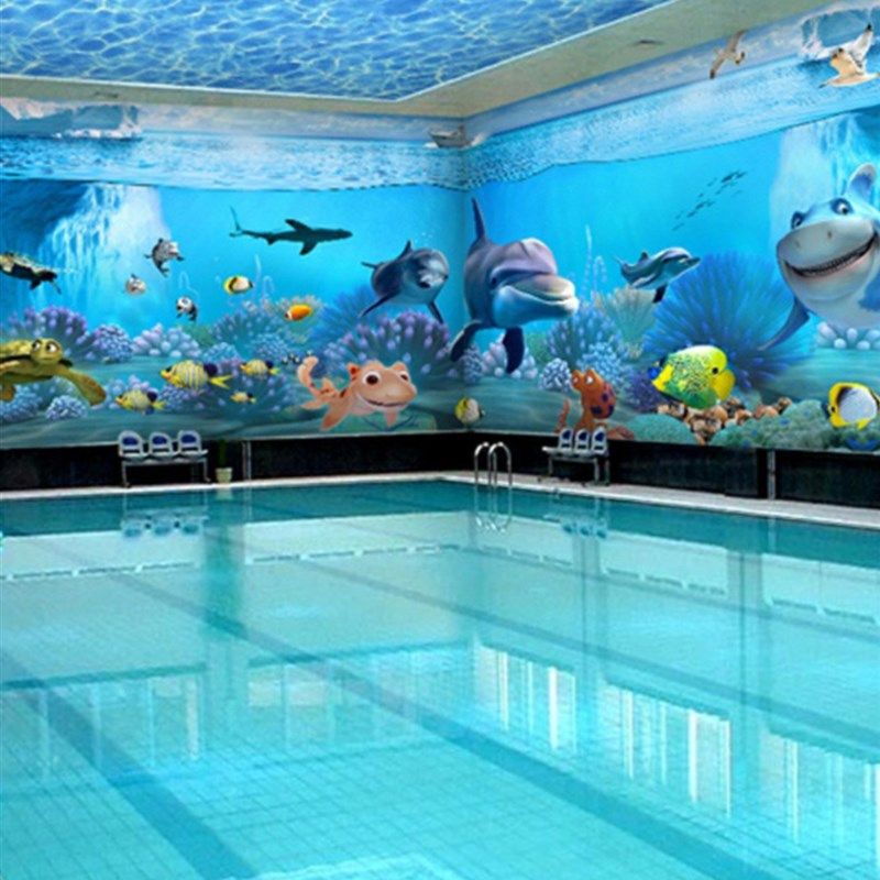 3d海底世界墙纸儿童房壁画水族馆婴儿游泳馆墙布海洋风主题房壁纸