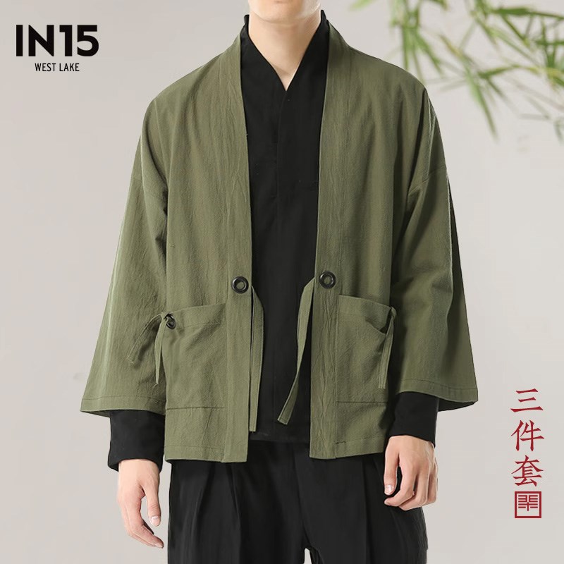 中国风套装三件套道袍男装套装文艺国潮汉服夏季唐装古风服装古装