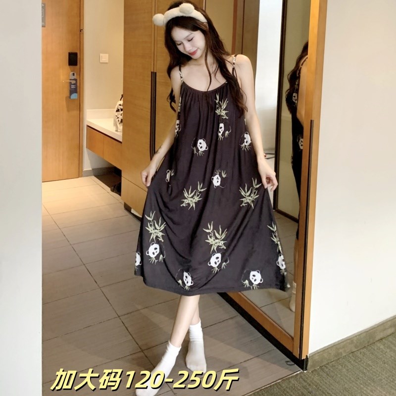 2025夏季吊带睡裙女士胖MM加大码薄款气质宽松冰丝感可外穿居家服