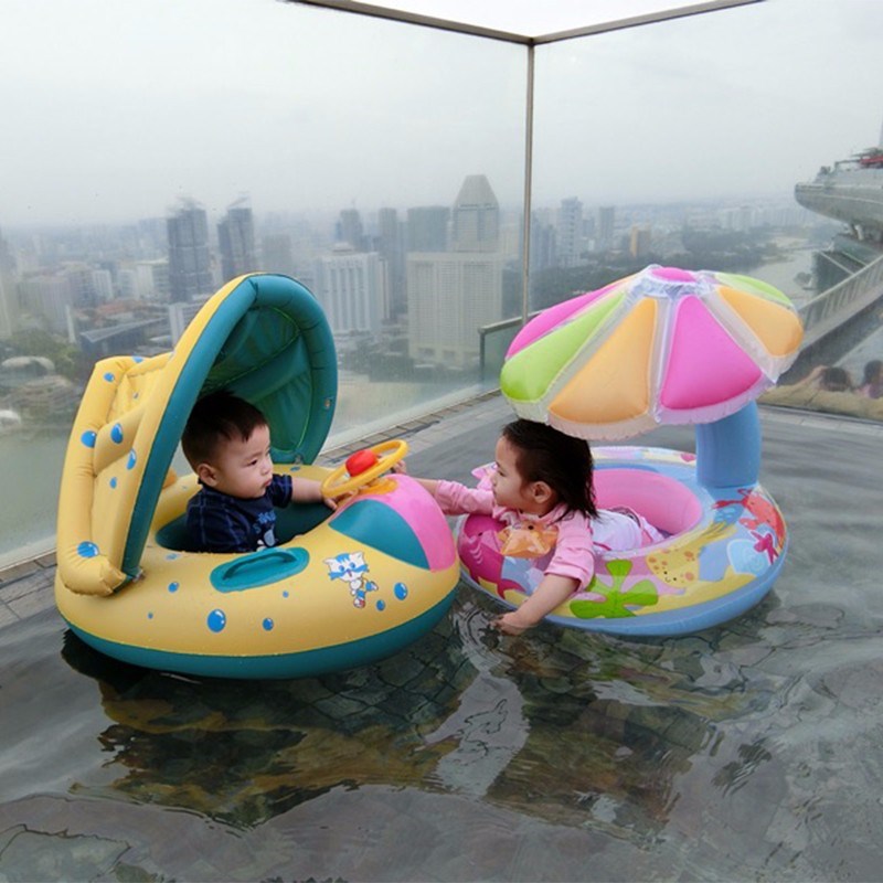 有蓬遮阳儿童喇叭船坐圈 婴儿游泳圈婴幼儿座圈男女加厚浮圈