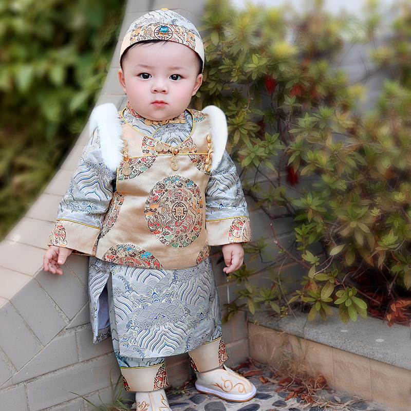 周岁礼服男宝宝春秋冬款唐装婴儿抓周衣服中式礼服加绒加厚拜年服