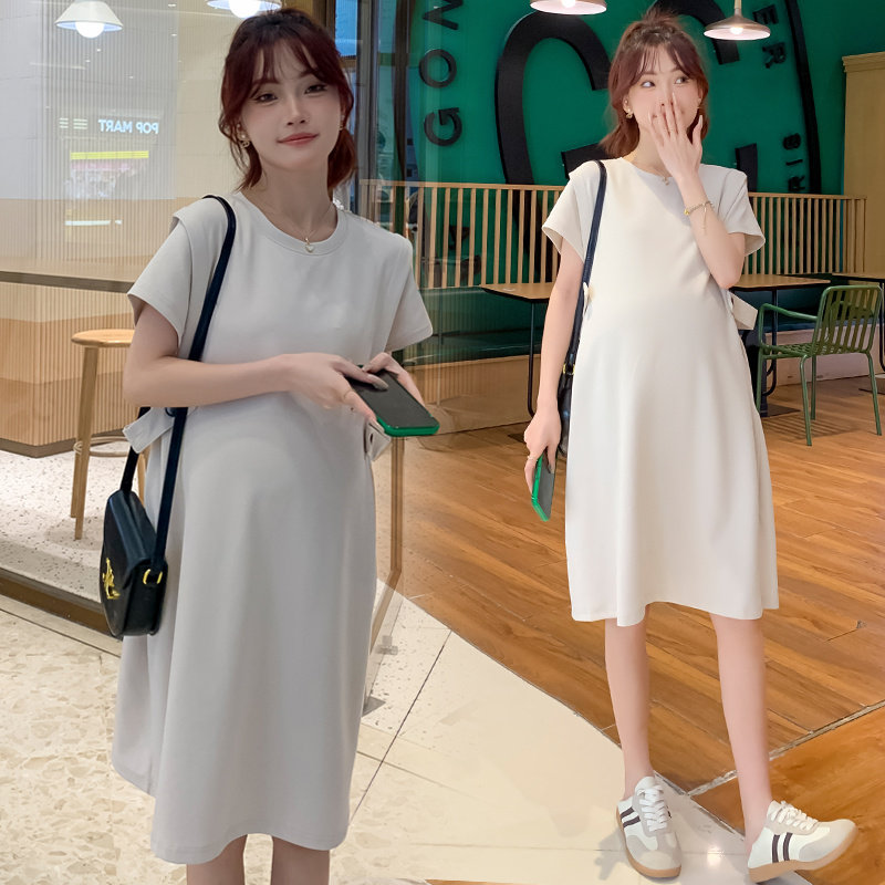孕妇装夏装小清新简约短袖连衣裙宽松大码休闲裙子夏季韩版孕妇裙