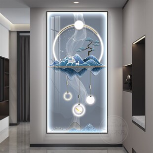 轻奢入户玄关装饰画led带灯走廊过道竖版挂画简约现代Z壁画高级感