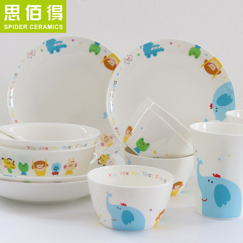卡通可爱骨瓷餐具套装小r套装碗碟盘家用韩式创意陶瓷碗送礼 唐山