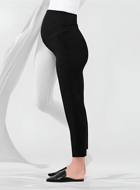 孕妇裤春季薄款外穿托腹直筒显瘦黑色烟管九分裤子不勒肚子可调节